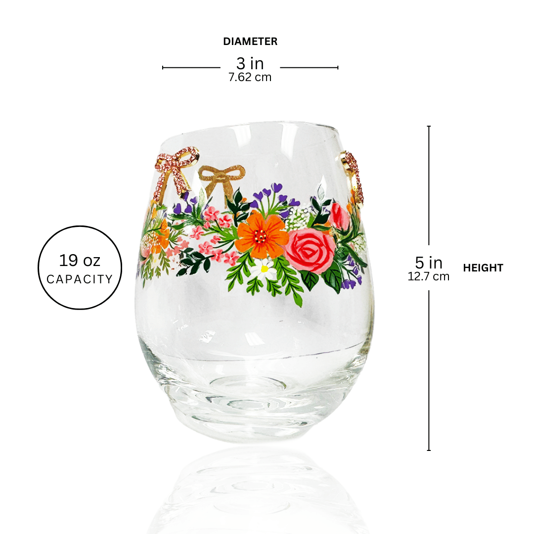 Floral & Bowtie Stemless Glass