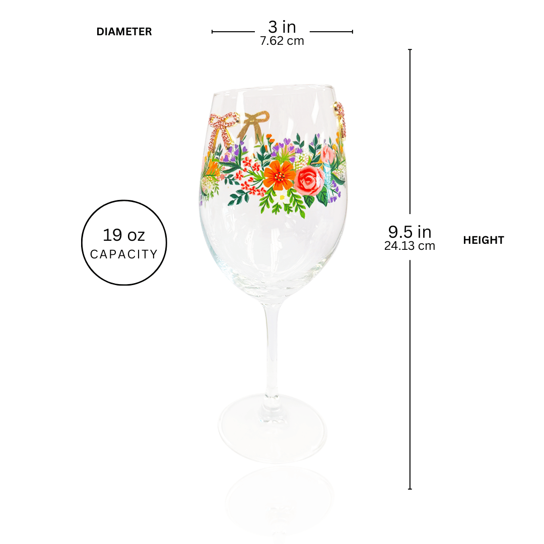 Floral & Bowtie Wine Glass