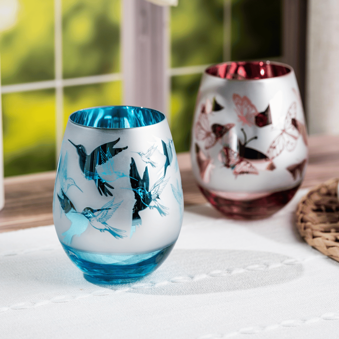 Blue Hummingbird Stemless Glasses