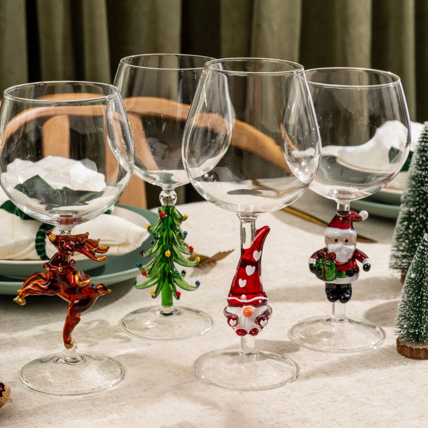 3D Stemmed Santa Wine Glasses