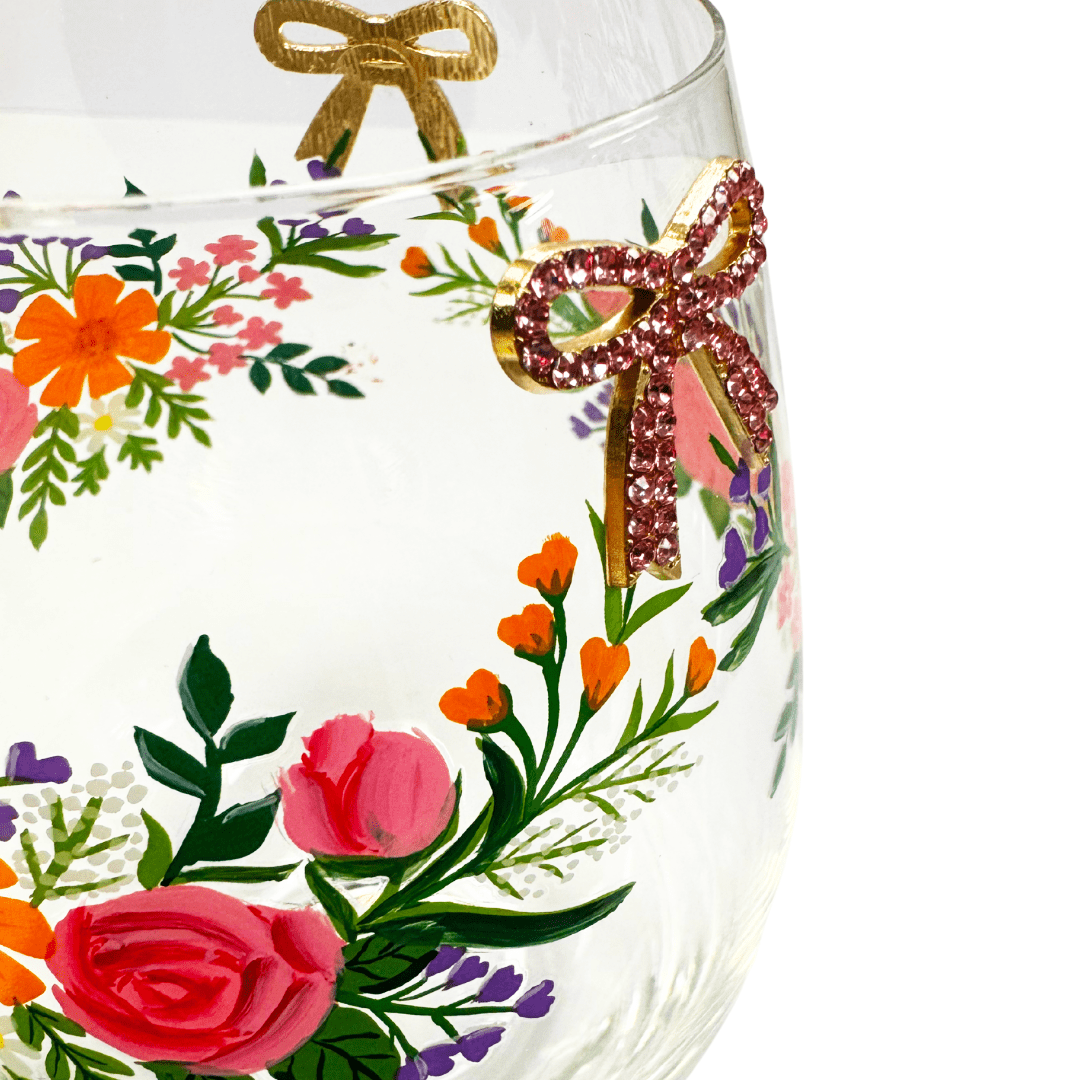Floral & Bowtie Stemless Glass