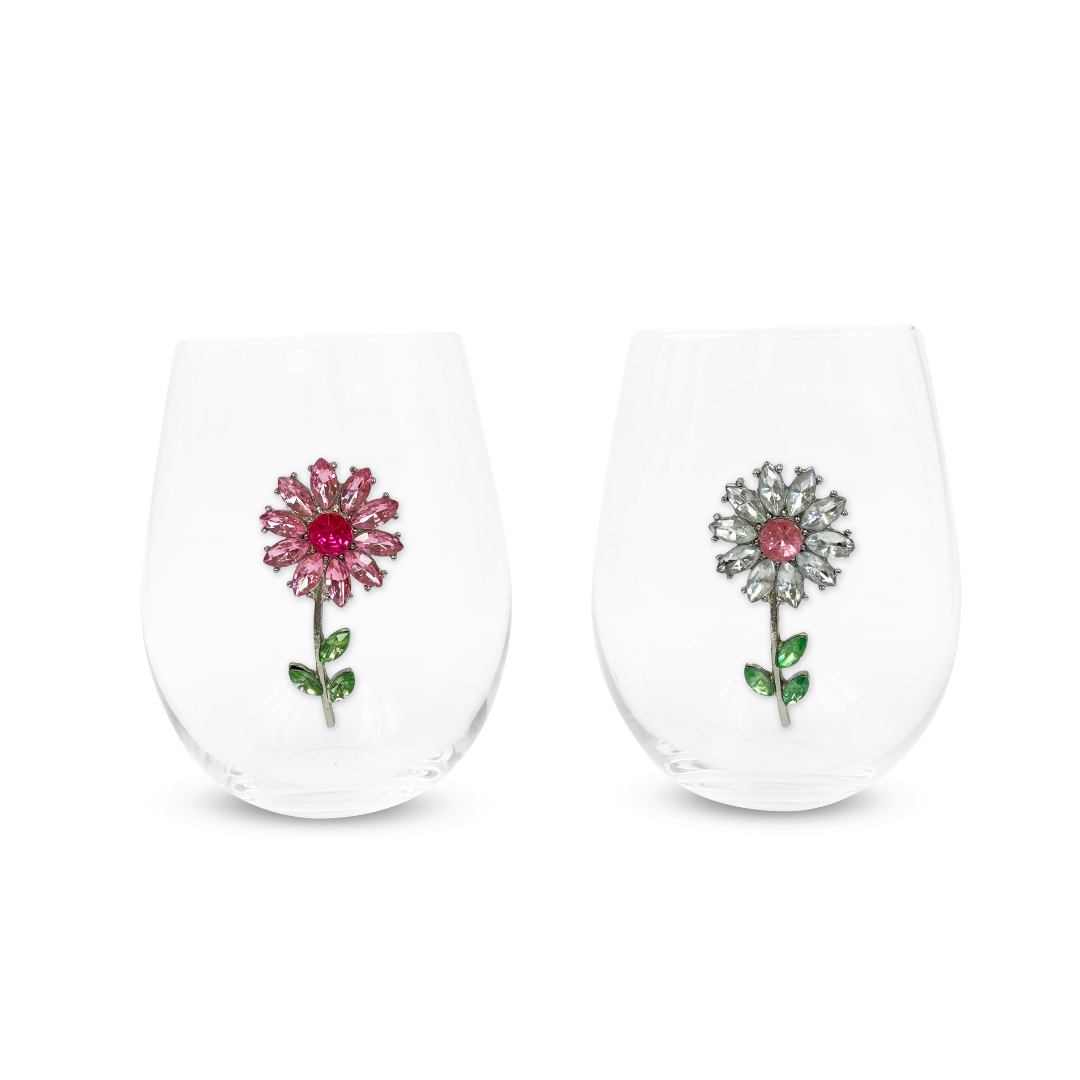 Jeweled Flower Stemless Glass