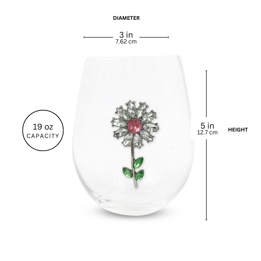 Jeweled Flower Stemless Glass