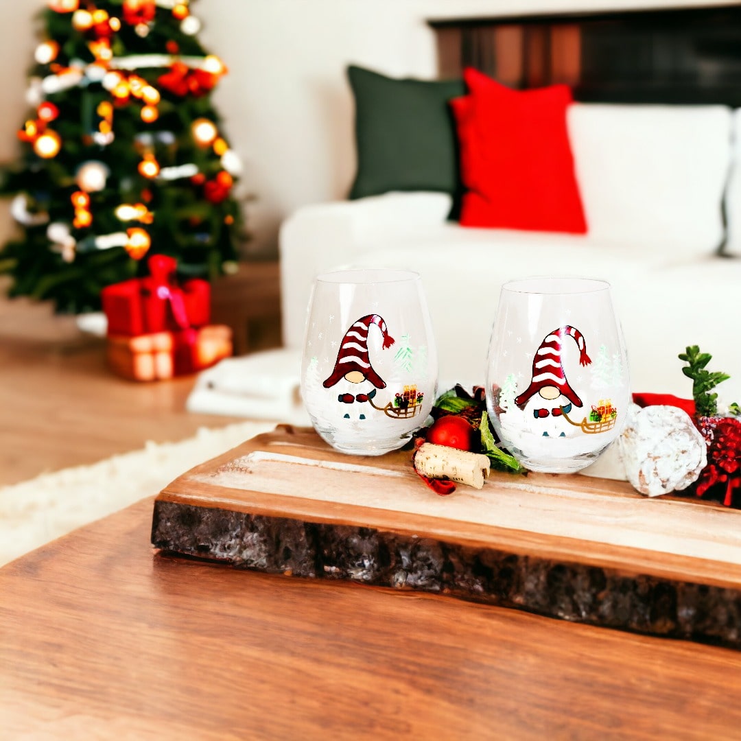 Painted Christmas Gnome Stemless Glasses