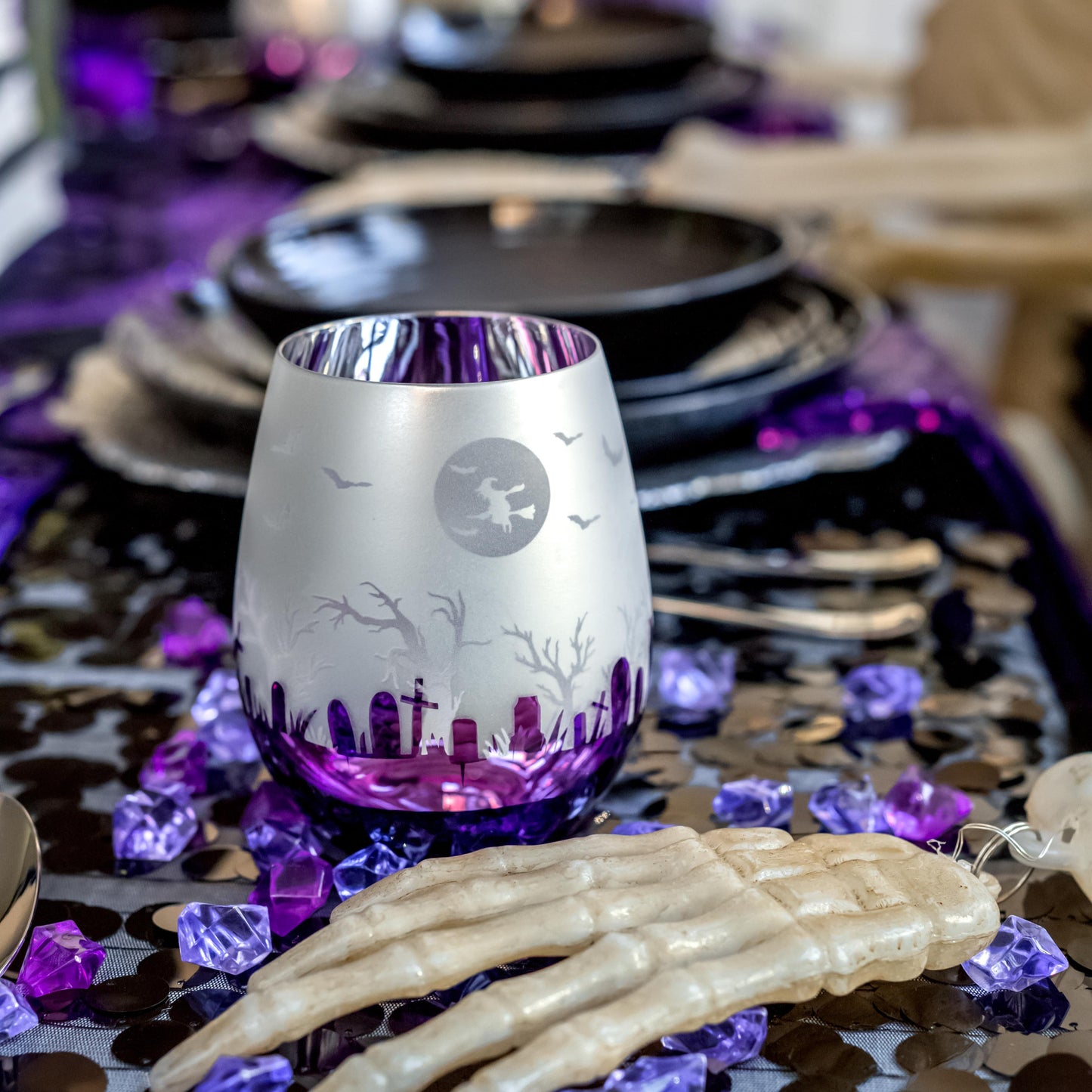 Purple Halloween Stemless Glasses