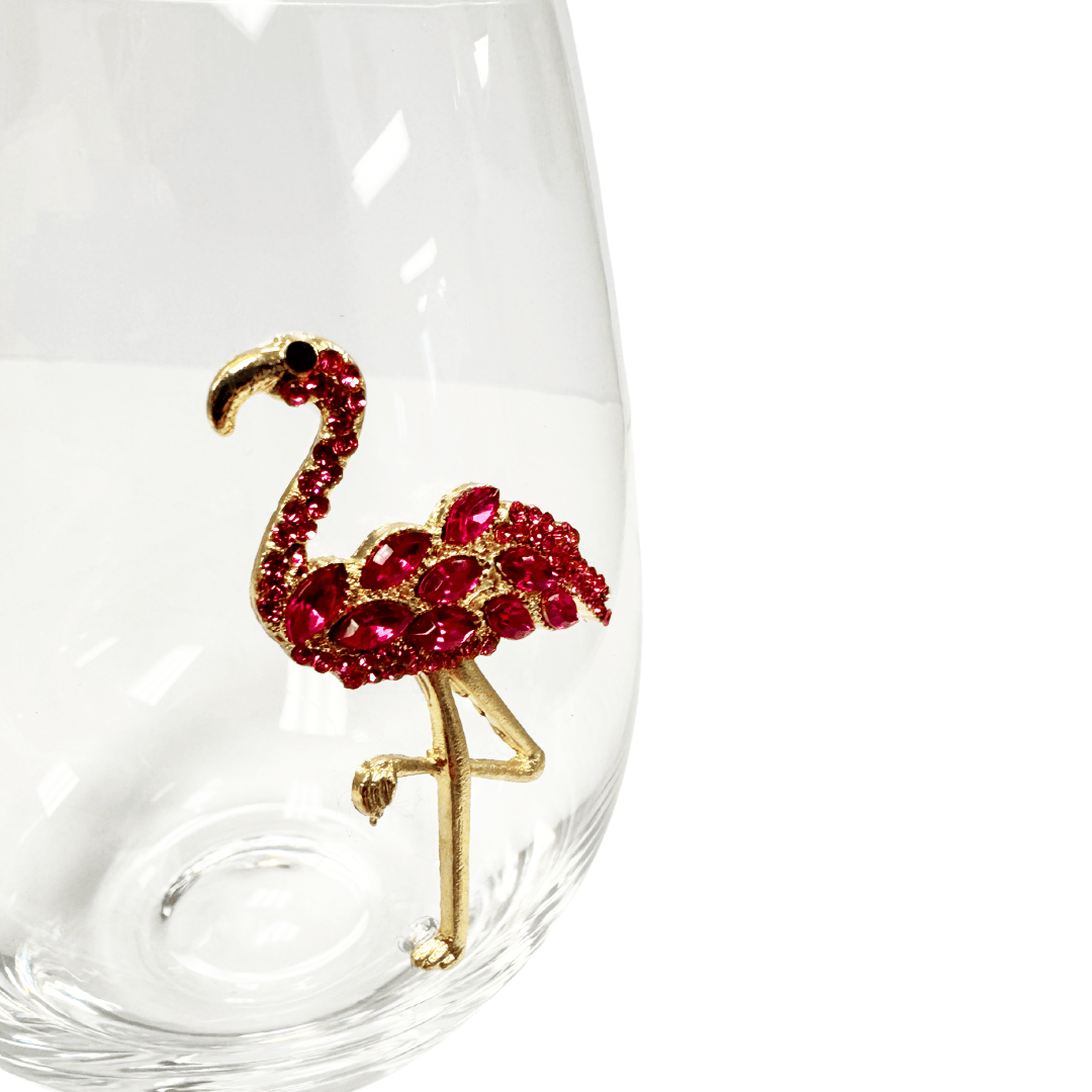 Jeweled Flamingo Wine Glass