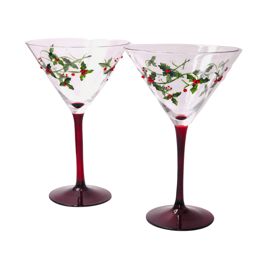 Christmas Holly Martini Glasses