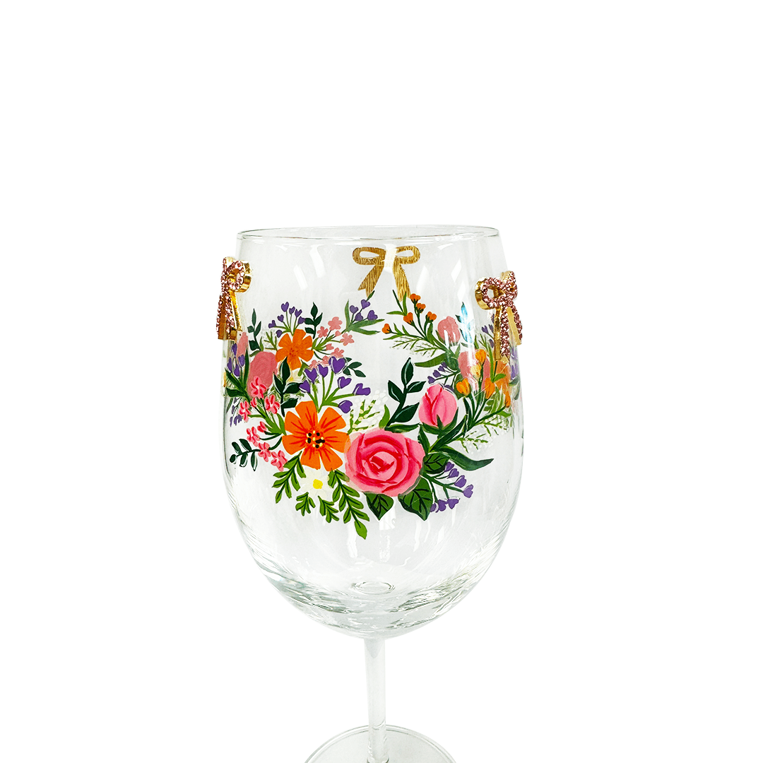 Floral & Bowtie Wine Glass