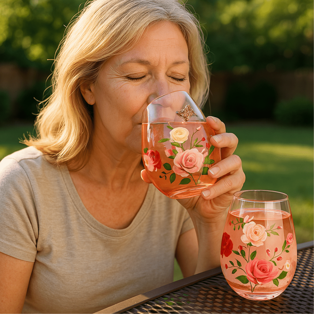 Pink Floral & Jeweled Butterfly Stemless Glasses