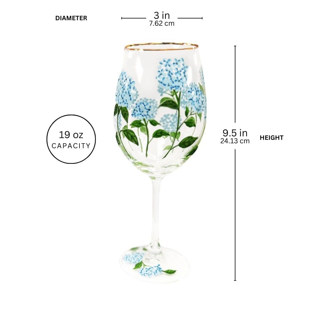 Painted Blue Hydrangea Wine Glass
