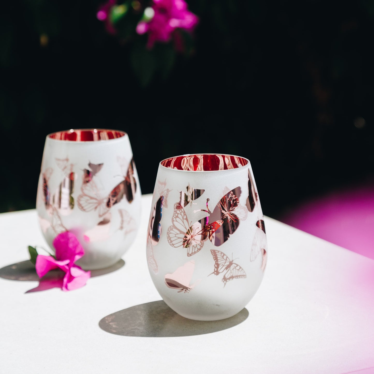 Spring Nature Stemless Glasses - Hummingbird & Butterfly