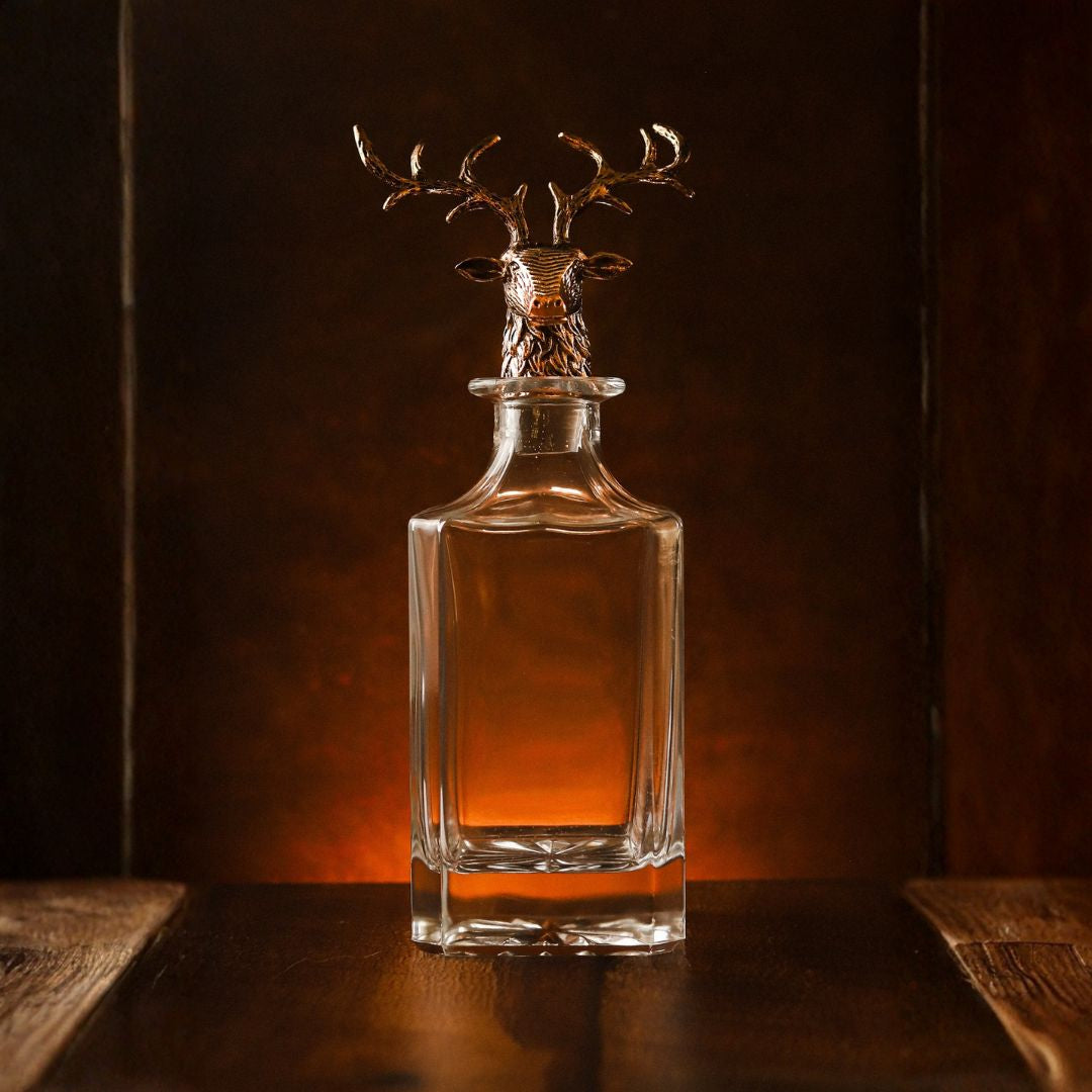 Gold Stag Deer Decanter & Whiskey Glass Set
