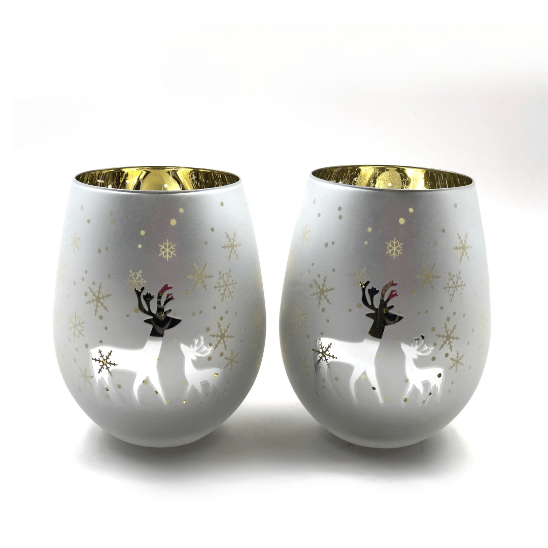Etched Stemless Wine Glass: Silver Buck