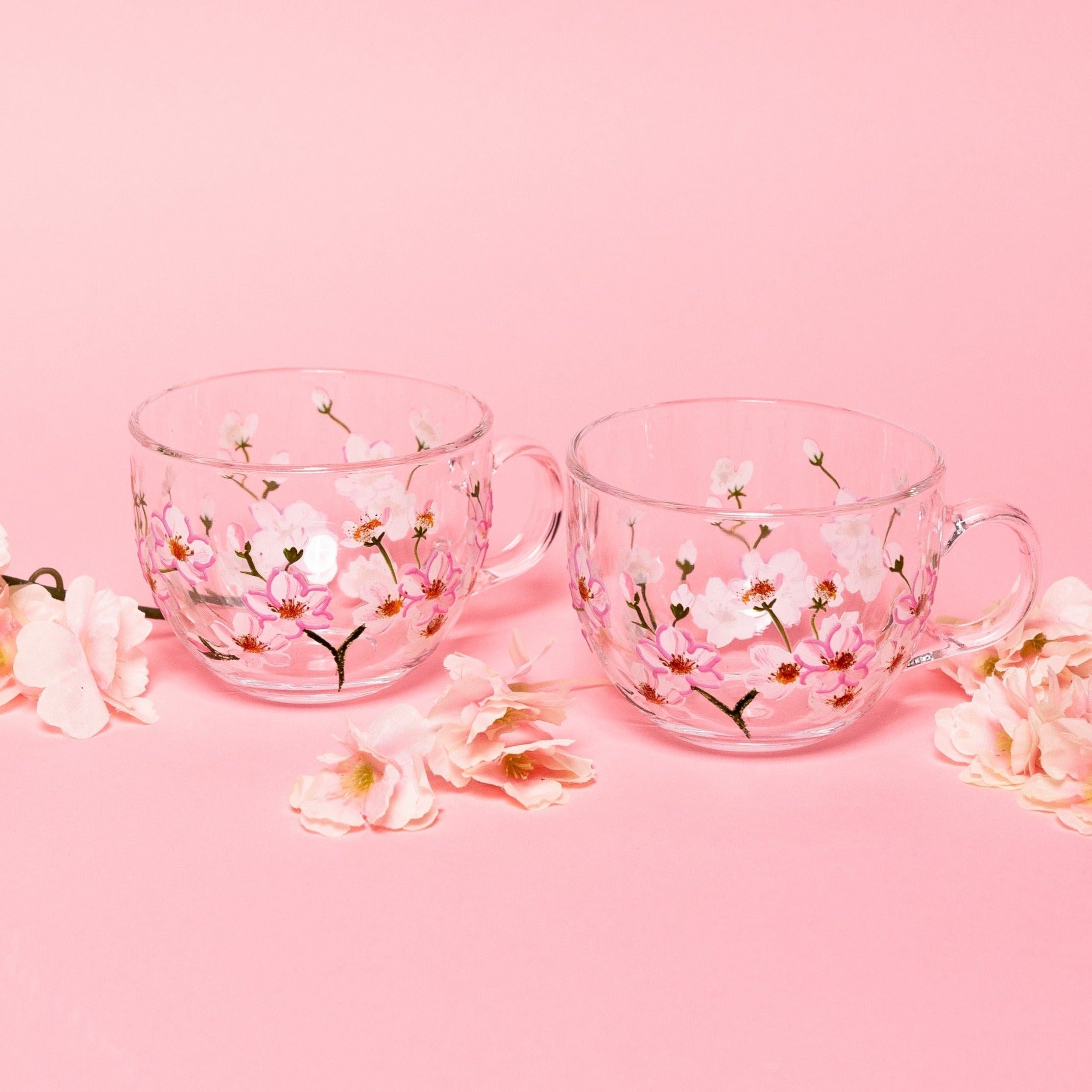 Cute Glass Cups Coffee Mugs Creative Cherry Blossoms Heat