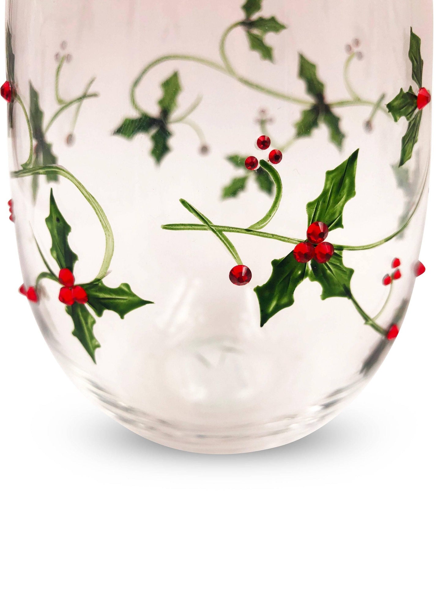 Christmas Wine Glasses (Set of 2) | Hand-Painted Wine Glasses | Winter Holiday Stemless Wine Glasses