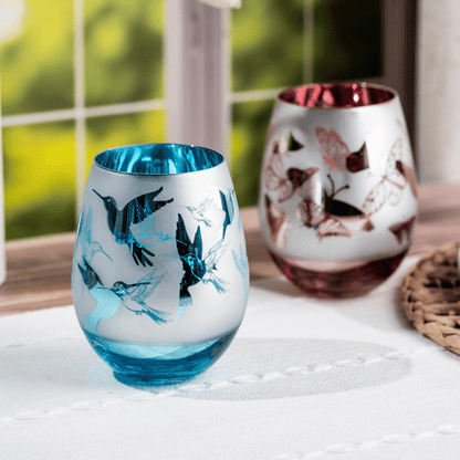 Blue Hummingbird Stemless Glasses
