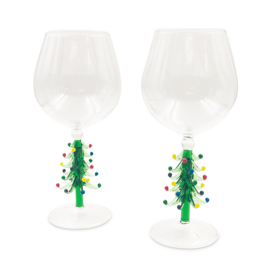 Figural Christmas Tree Wine Glasses