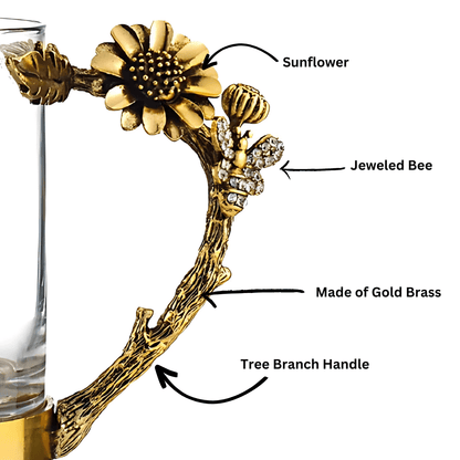 Jeweled Gold Sunflower & Bee Handle Mugs