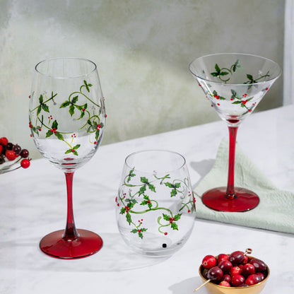 Christmas Holly Wine Glasses