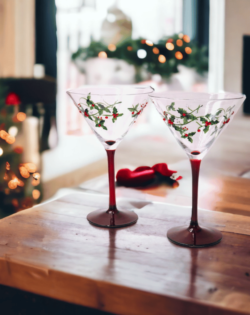 Christmas Holly Martini Glasses