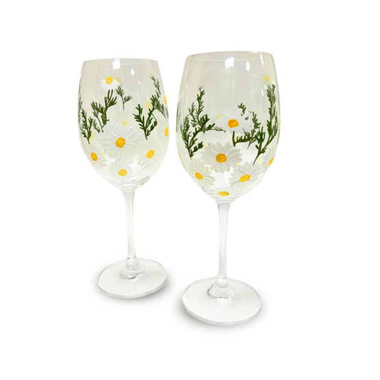 Painted Daisy Wine Glasses