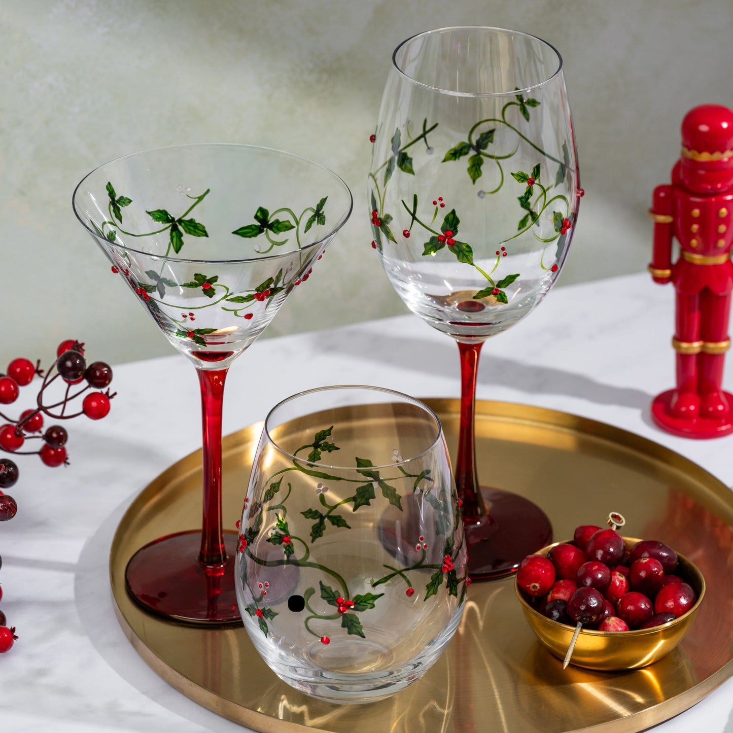 Christmas Holly Wine Glasses