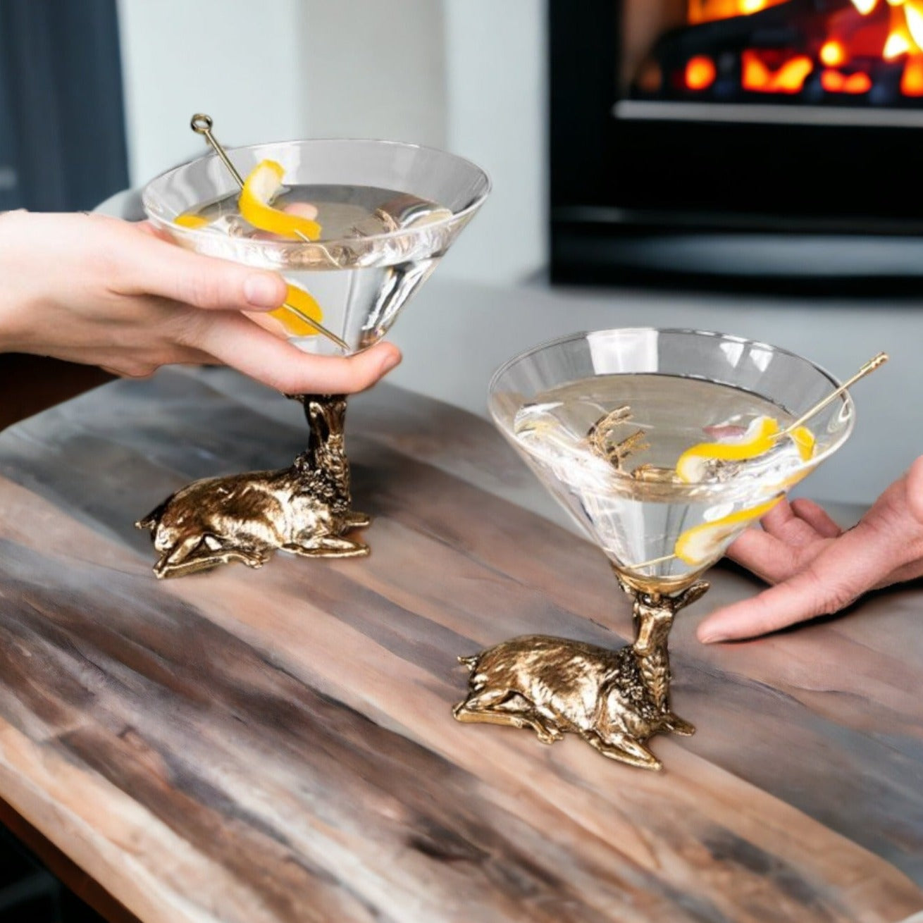 Gold Stag Deer Martini Glasses