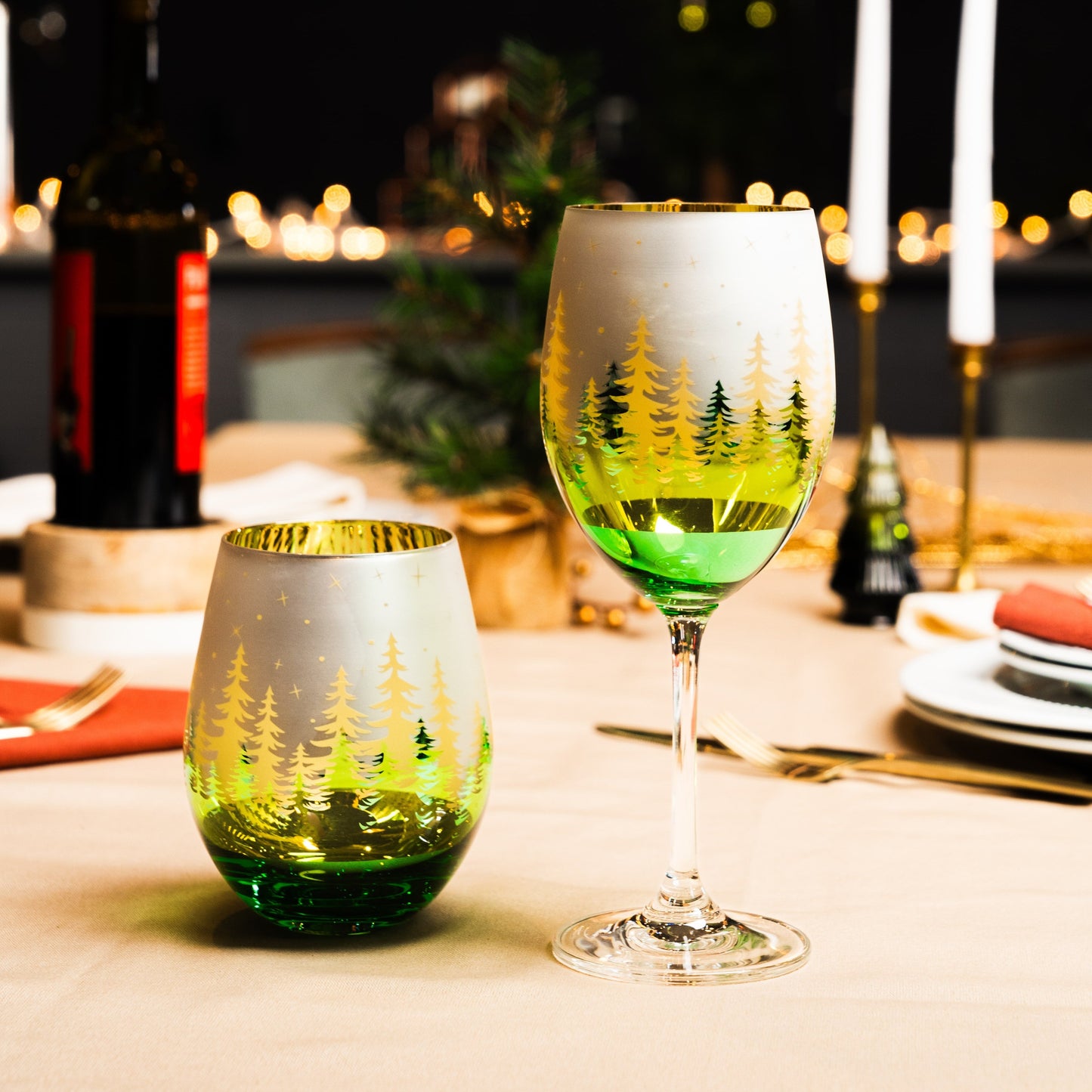 Green Christmas Wine Glass Collection