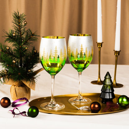 Green Christmas Wine Glass Collection