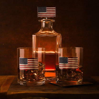 USA Flag Decanter & Whiskey Glass Set