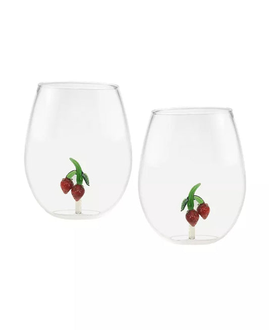 3D Strawberry Stemless Glass