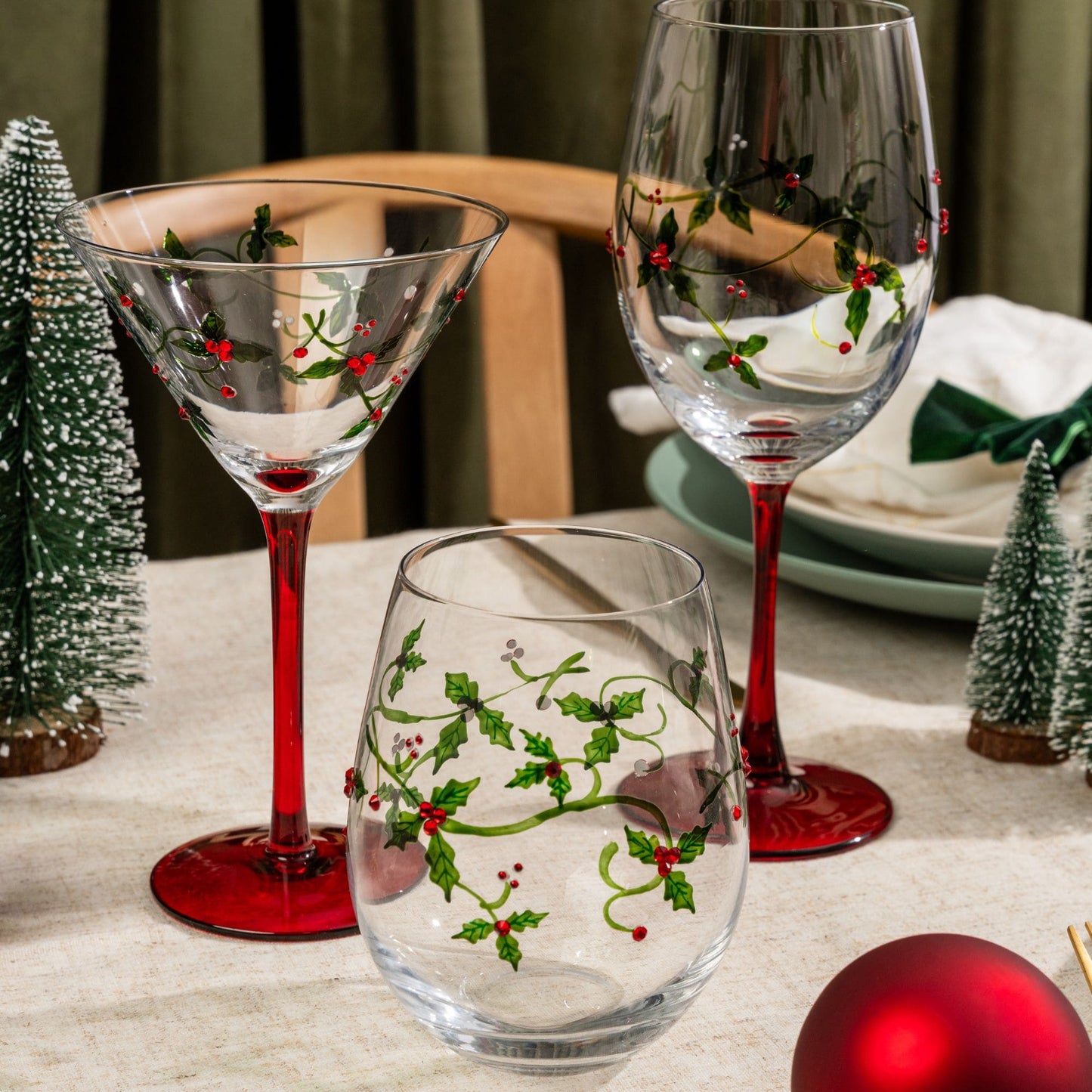Christmas Holly Wine Glasses