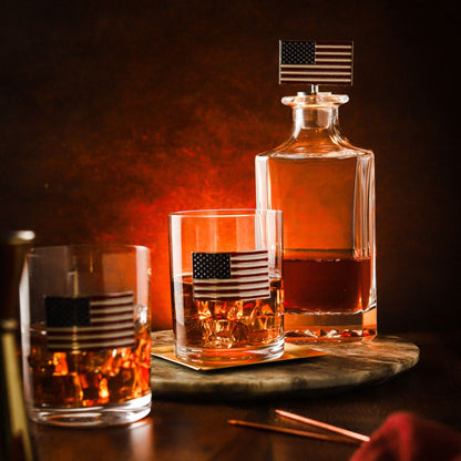 USA Flag Decanter & Whiskey Glass Set