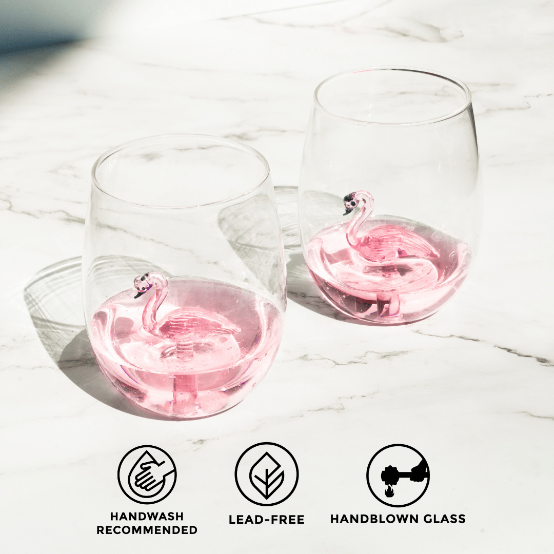 Figural Flamingo Stemless Wine Glass
