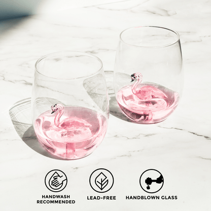 flamingo wine, wine glass gift set, wine glass gift, unique stemless wine glasses, glass cup sets, wine glass gift ideas