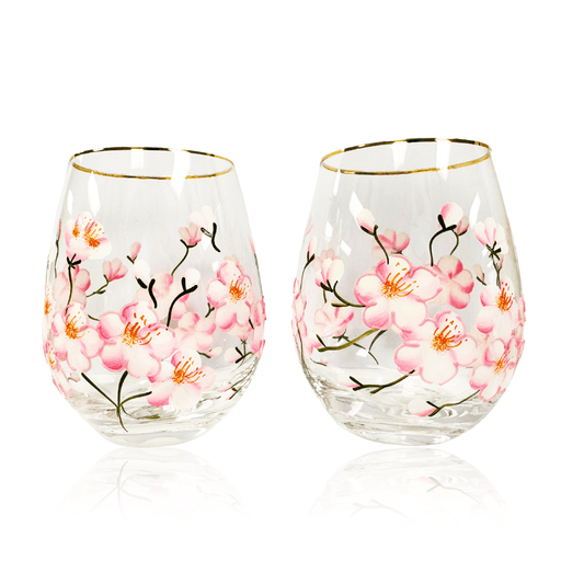 Painted Cherry Blossom Stemless Glass