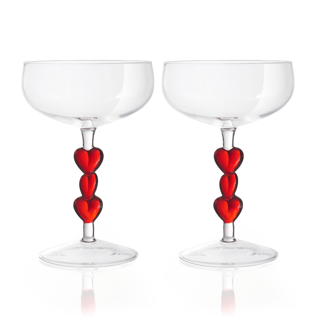 3D Red Heart Coupe Cocktail Glasses