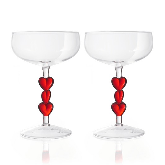 3D Red Heart Coupe Cocktail Glasses