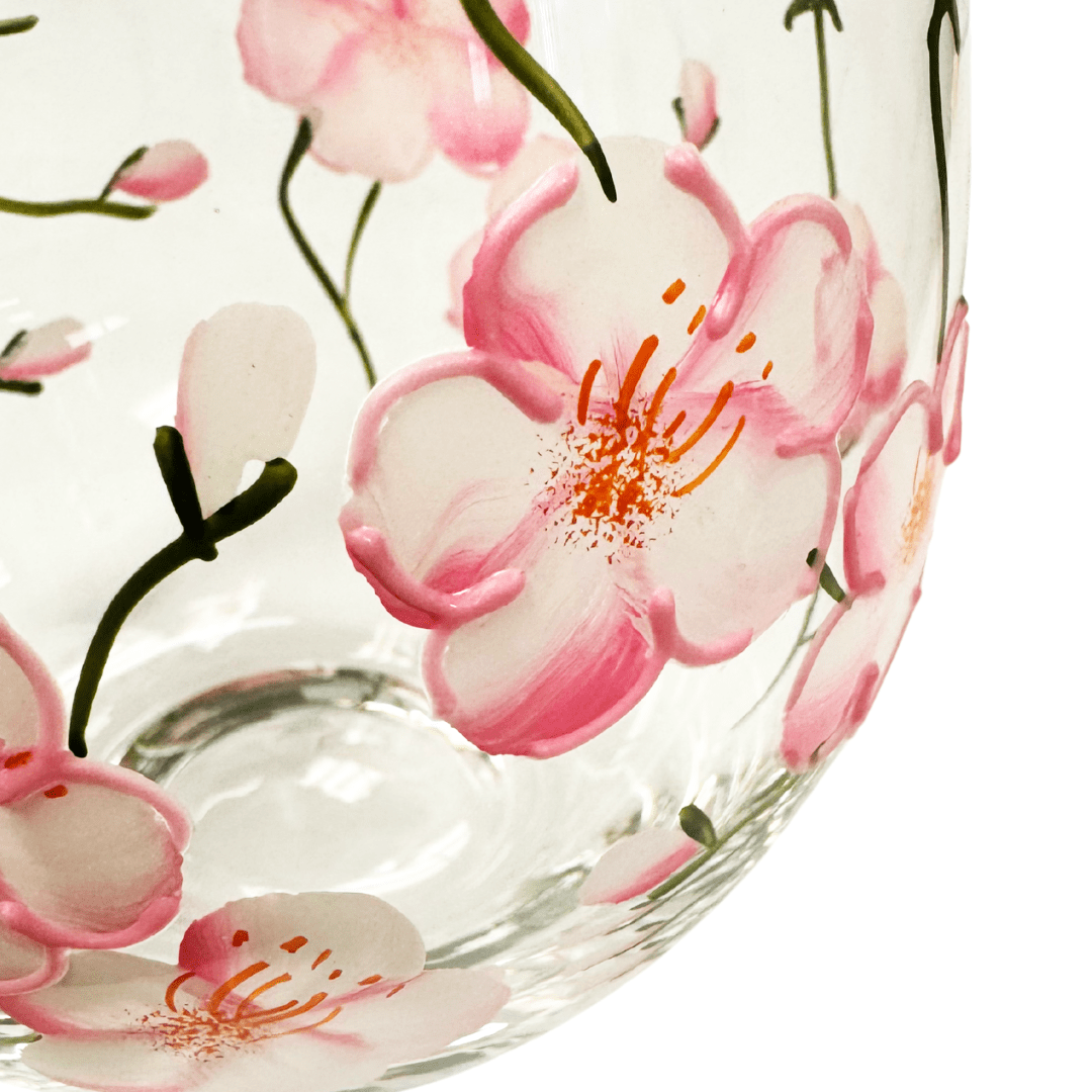 Painted Cherry Blossom Wine Glass