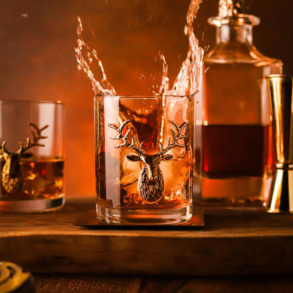 Gold Stag Deer Decanter & Whiskey Glass Set