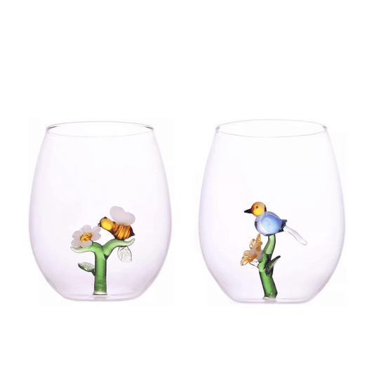 3D Daisy & Bird Stemless Glass