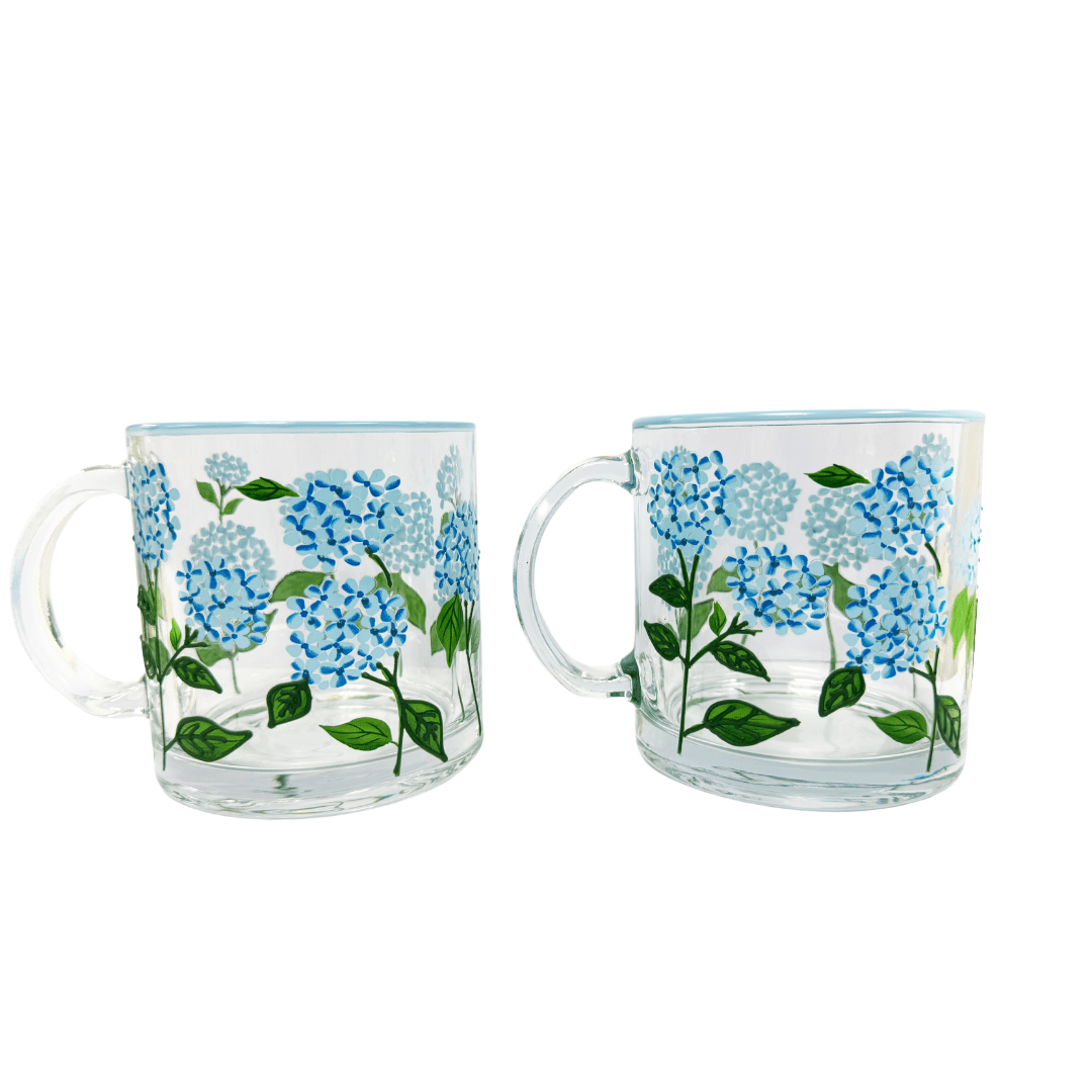 Painted Blue Hydrangea Mugs