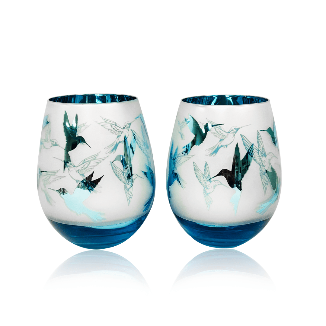 Blue Hummingbird Stemless Glasses