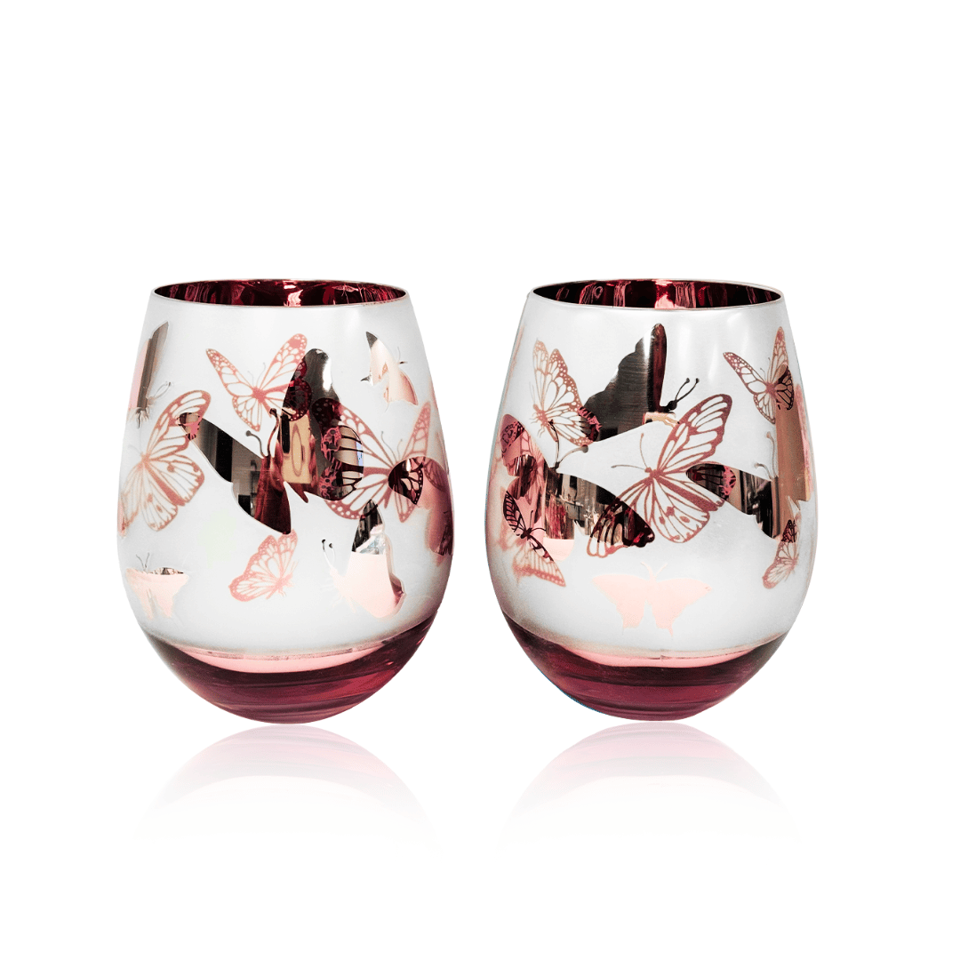 Spring Nature Stemless Glasses - Hummingbird & Butterfly