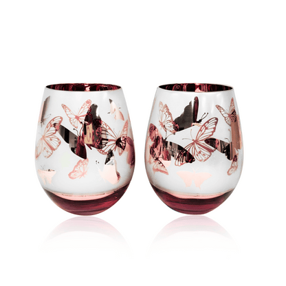 Pink Butterfly Stemless Glasses