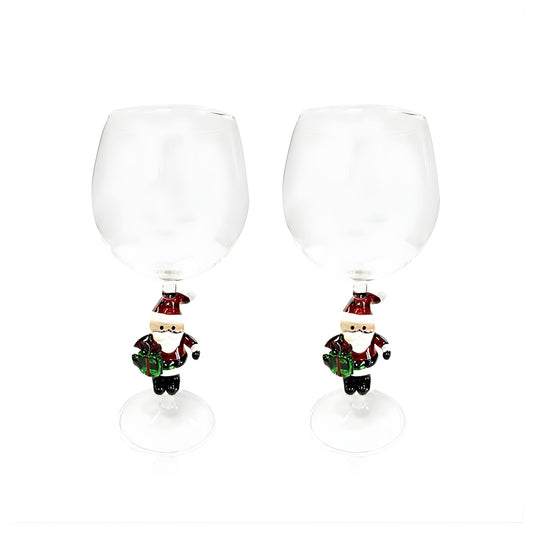 3D Stemmed Santa Wine Glasses