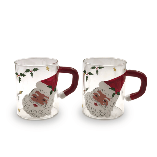 Christmas Mug (Set of 2) | Christmas Coffee Mug | Santa Glass Coffee Mug Designs | Coffee Bar Decor | Glass Coffee Cup | Kitchen Gifts