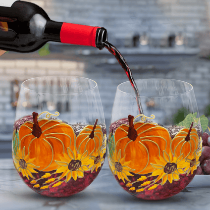 Painted Pumpkin Stemless Glass