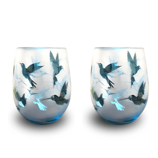 Blue Hummingbird Stemless Glasses