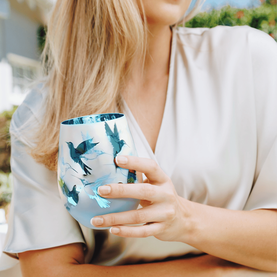 Blue Hummingbird Stemless Glasses